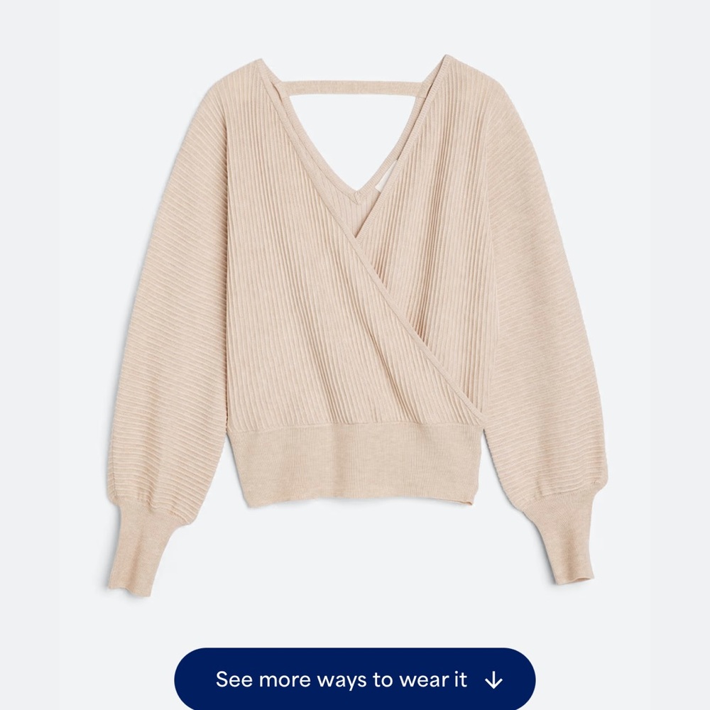 Women's Beige Wrap Rib-Knit Sweater